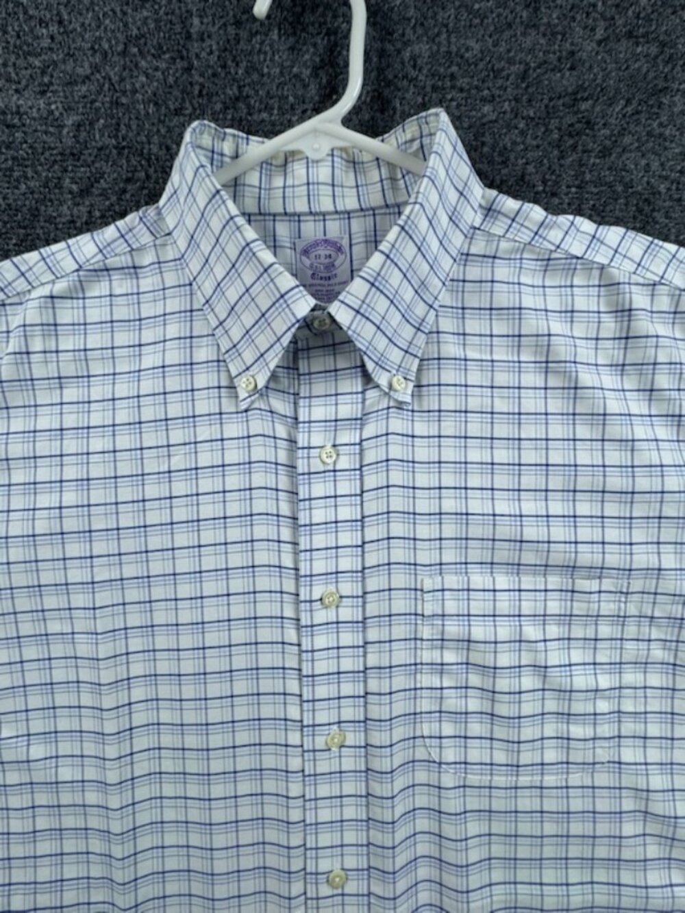 Brooks Brothers OCBD Classic Non-Iron Button-Down White Blue 17 34 Supima Check